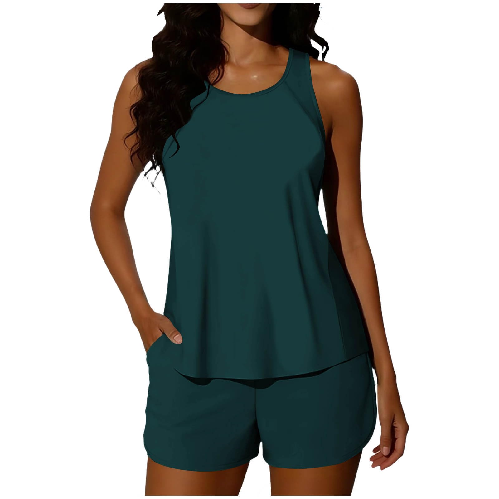 RLEHJN Tankini Damen Bauchweg,Zweiteilig Badeanzug Elegant Tanktop Swimsuits Bademode High Waist Schwimmanzug mit Badeshorts Badeanzüge Weiche Bequeme Swimwear Outdoor Sport Badebekleidung