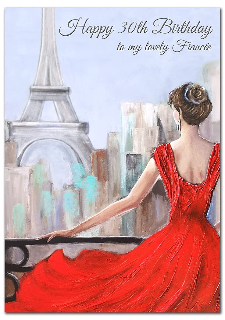 Extra Large Fiancée 30th Birthday Card - XL Big thick A4 size - Special Age Year Greeting Her Women Female - Beautiful Art Romantic Watercolour Paris - Nice Huge Happy Wishes UK Eco-Friendly — image 1