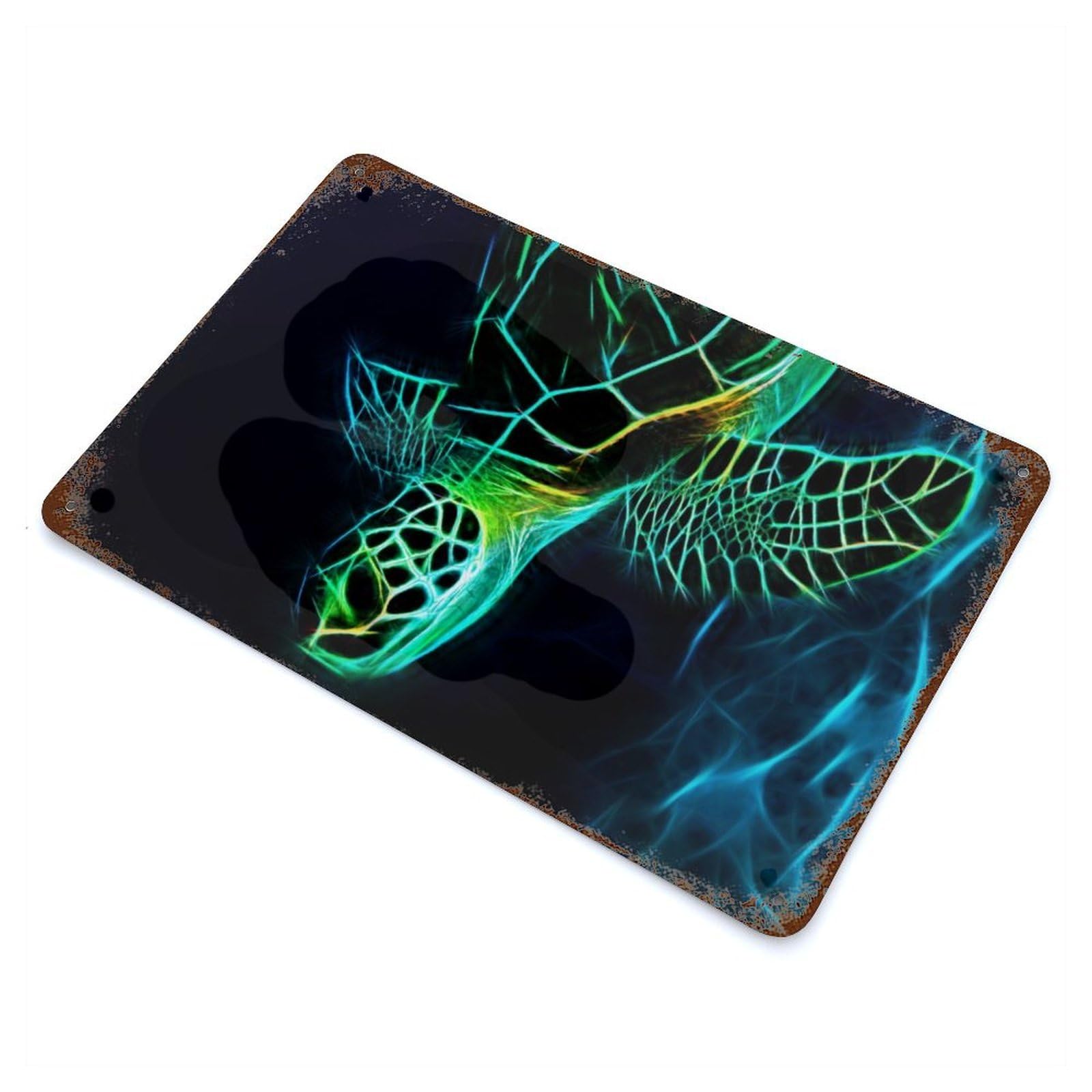 Aged Metal Wall Plaque with Turtle Fractal Design 11.8"x7.9", for Farmhouse, Kitchen And Entryway Decor, Old School Wall Decor