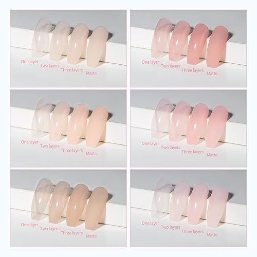 Miniatura 6 de RARJSM Icy Jelly Gel Nail Polish Set of 6 Translucent Colors,Sheer Rose Nude Skintone Gelpolish LED UV Gel Clear Milky Light Pink Red Brown French