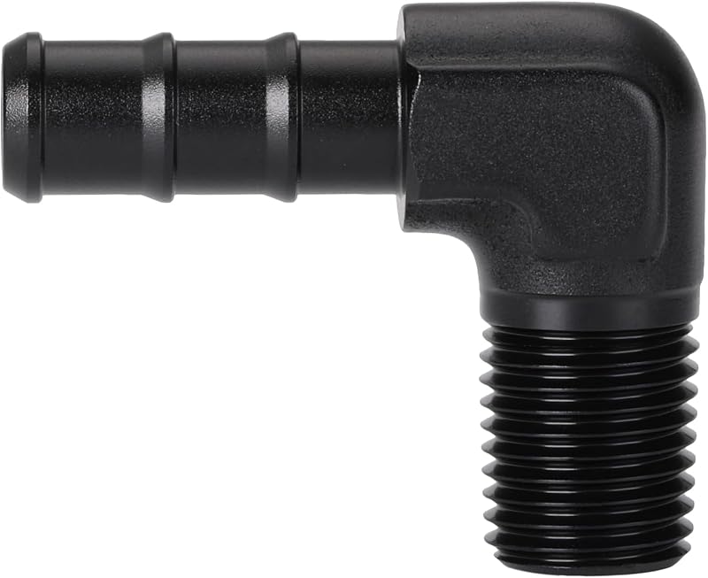 Adaptador de conexão 1/4 NPT macho para espigão de mangueira 3/8, 90° Podavelle – 1 unidade