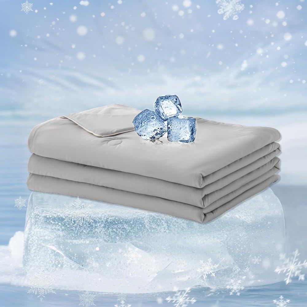 COTTEBED Summer Cooling Comforter for Twin/Twin XL Bed Grey, Double Sided Cold Q-Max 0.5 Spandex Fabric, Ice Cool Blanket for Hot Sleeper Silky Soft Lightweight Quilt for College Dorm Kid Girl Boy
