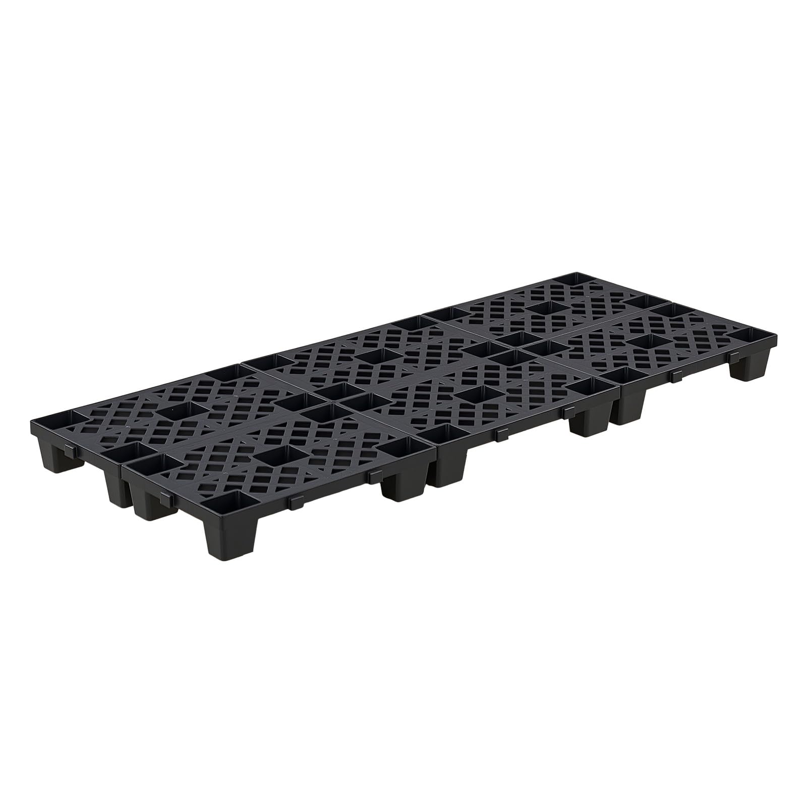VEVOR Palettes en Plastique Emboîtables Lot de 6, Palettes de Sol Empilables, avec Grille Respirante et Pieds de Support, Résistantes à l'Humidité, pour Sous-Sol Garage Entrepôt, 500x305x100 mm, Noir