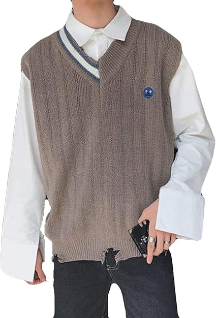 Amazon Yitongベスト ニット メンズ ｖネック 綿 オーバーサイズ メンズ ベスト ノースリーブ ゆったり チョッキ トップス ボトムス 袖なし 韓国風 原宿風 ベスト 通販