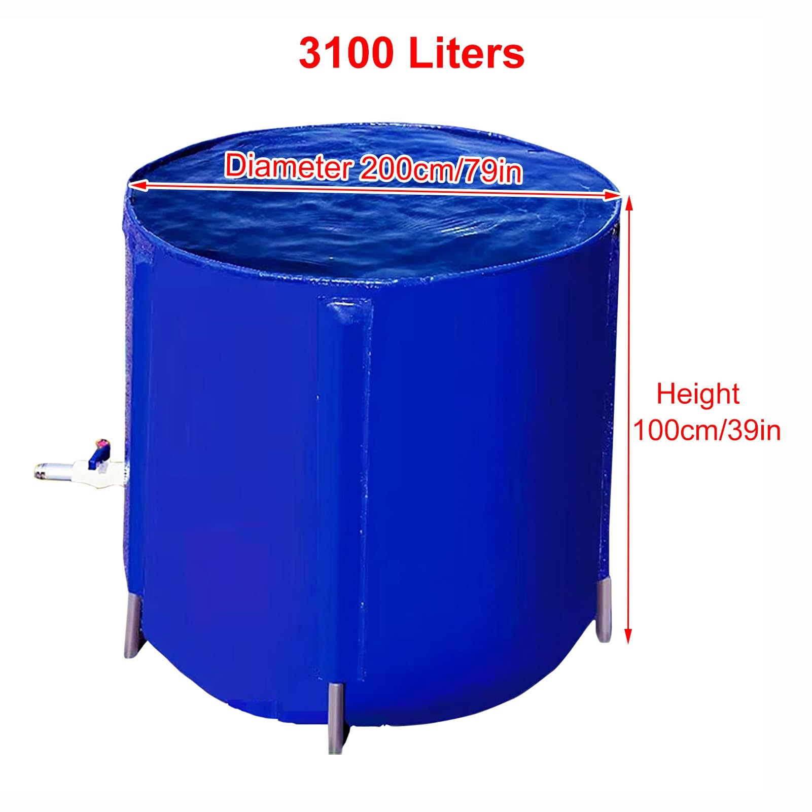 Serbatoio Acqua 50~4900 Litri Serbatoio per Acqua Piovana Pieghevole Bidone per Giardino e Uso Esterno(200x100cm/79x39in)