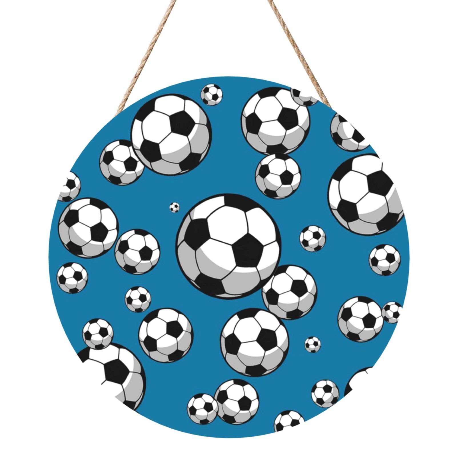 InOmak Soccer Football, Round Wood Panel Painting 12 in, Wall Hanging Painting For Home