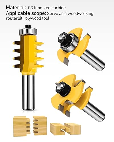 Miniatura 2 de Juego de brocas de enrutador de lengüeta y ranura de vástago de 12 pulgada y broca de enrutador de junta de dedo reversible, juego de 3 brocas de