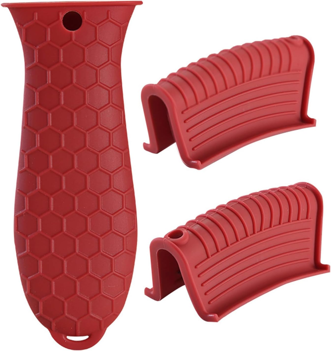 ShudyearCast Iron Skillet Handle Cover - 3 Pcs Silicone Heat Resistant Pan Covers (Red)