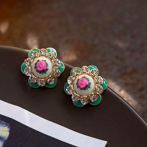 Miniatura 3 de Aretes de tuerca clásicos con diseño de rosa esmaltada, estilo elegante, diseño de rosa 3D, hipoalergénicos, para mujer