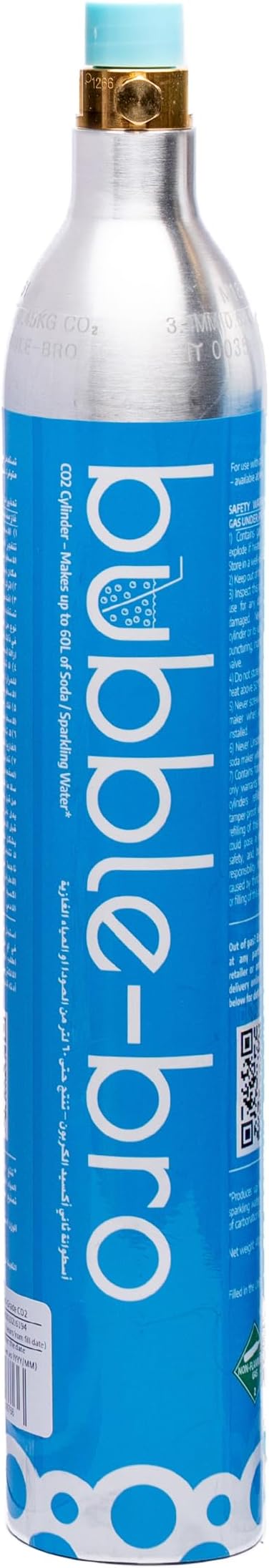 bubblebro 60L CO₂ Cylinder - 410g Food-Grade CO₂ - Compatible also with Drinkmate & Other Standard EU/US Soda Makers (Excludes Quick-Connect & AU Models)