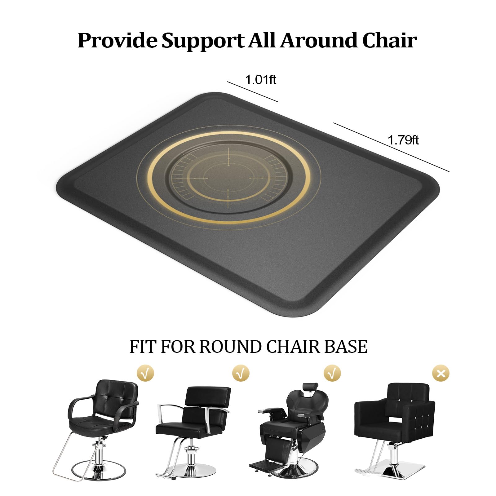 mefeir 4’x 5’x 1/2'' Thick Salon Mat for Hair Stylist, Barber Floor Mats with Round Base, Salon Chair Mat Comfort Standing, Barbershop Beauty Spa Equipment — Amazon image 3