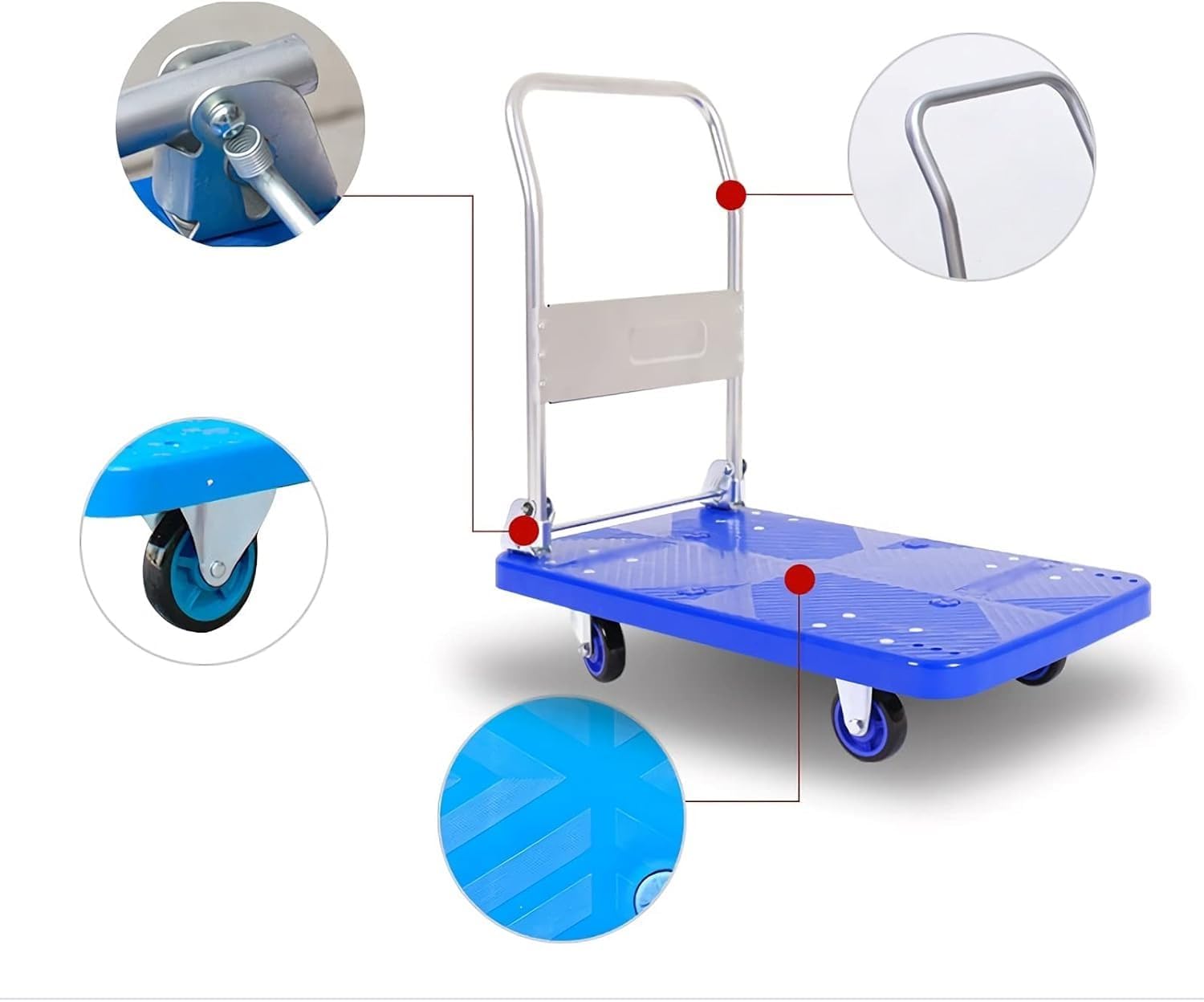 Flatbed cart Folding Plastic Platform Truck with Wheels and Foldable Metal Handle for Transport Household Items PC Baggage Moving Hand Trucks Hand Platform Truck Foldable Push Hand Cart (Mu