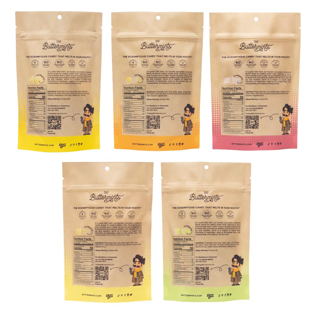 Buttermints The Bestsellers, Butter Mints Yellow Gold Candy Minty Gluten-Free Soft Taste, Unexpectedly Scrumptious (5 Pack)