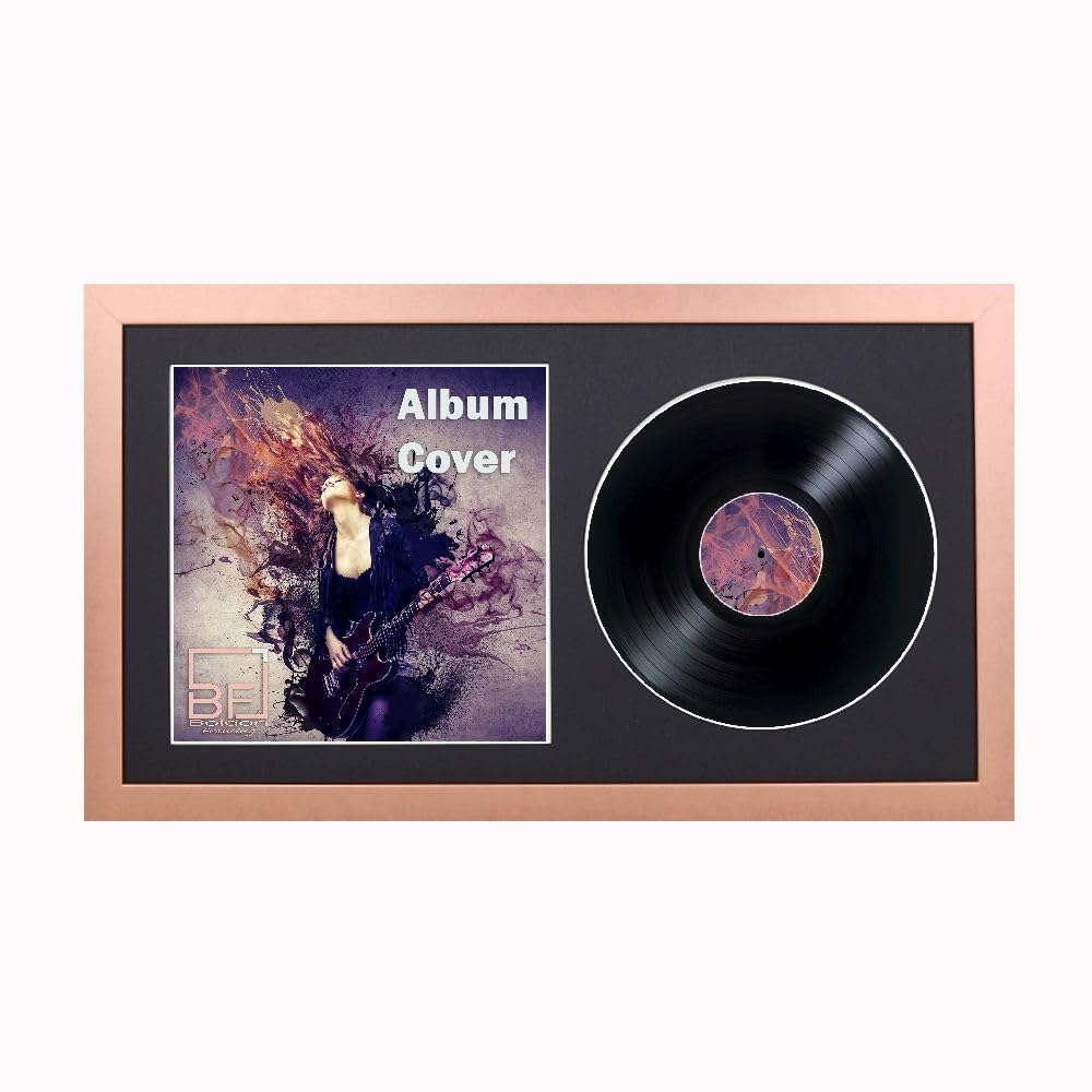 12" / 10" / 7" Double Vinyl LP Record and Album Cover Frame BLACK Mount Memorabilia Wall Display (Bronze, 35L x 19Wcm 7" Vinyl)