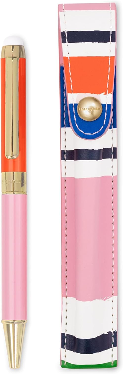 kate spade new york Stylus Pen for Touch Screens, Metal Ballpoint Pen with Black Ink and Storage Pouch, Ocean Stripe