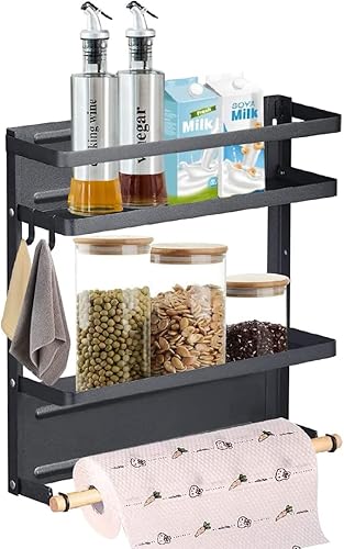 COSWE Estante magnético para especias, soporte magnético para toallas de papel, organizador magnético para nevera, estante organizador de