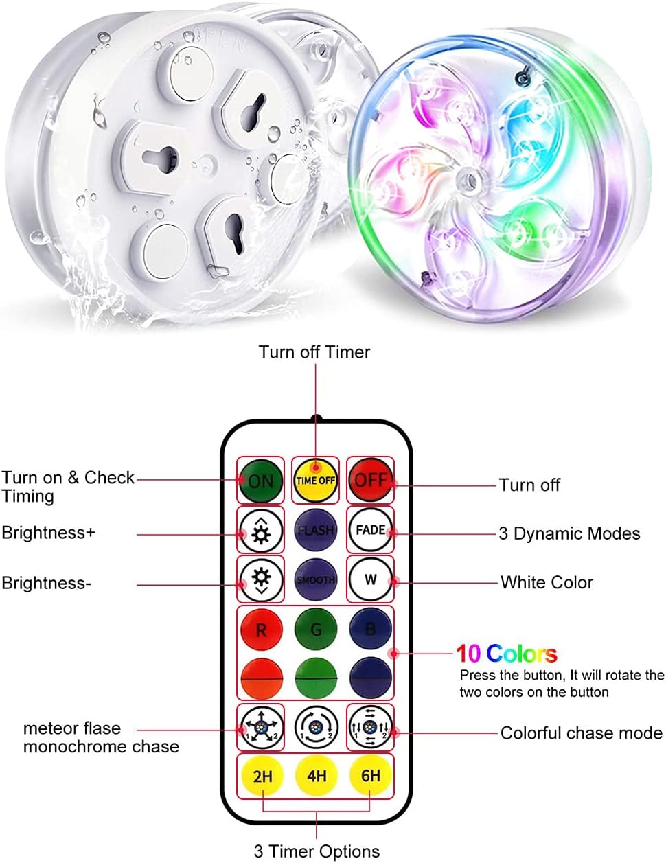 Pool Lights Underwater, Submersible Led Lights with Remote, Color Changing Waterproof Magnetic Bathtub Light with Suction Cup Hot Tub Light for Pond Fountain Aquariums Vase Garden Party 4-Pack