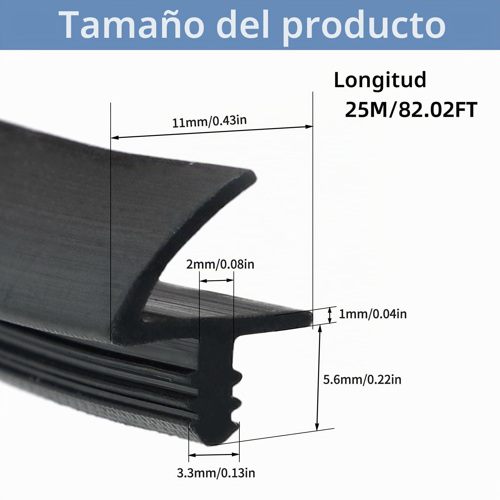 Junta de sellado para puertas y ventanas, 10 M/25 m, para ranura de 3 mm y 11 mm, para aislamiento acústico (negro, 25 m)