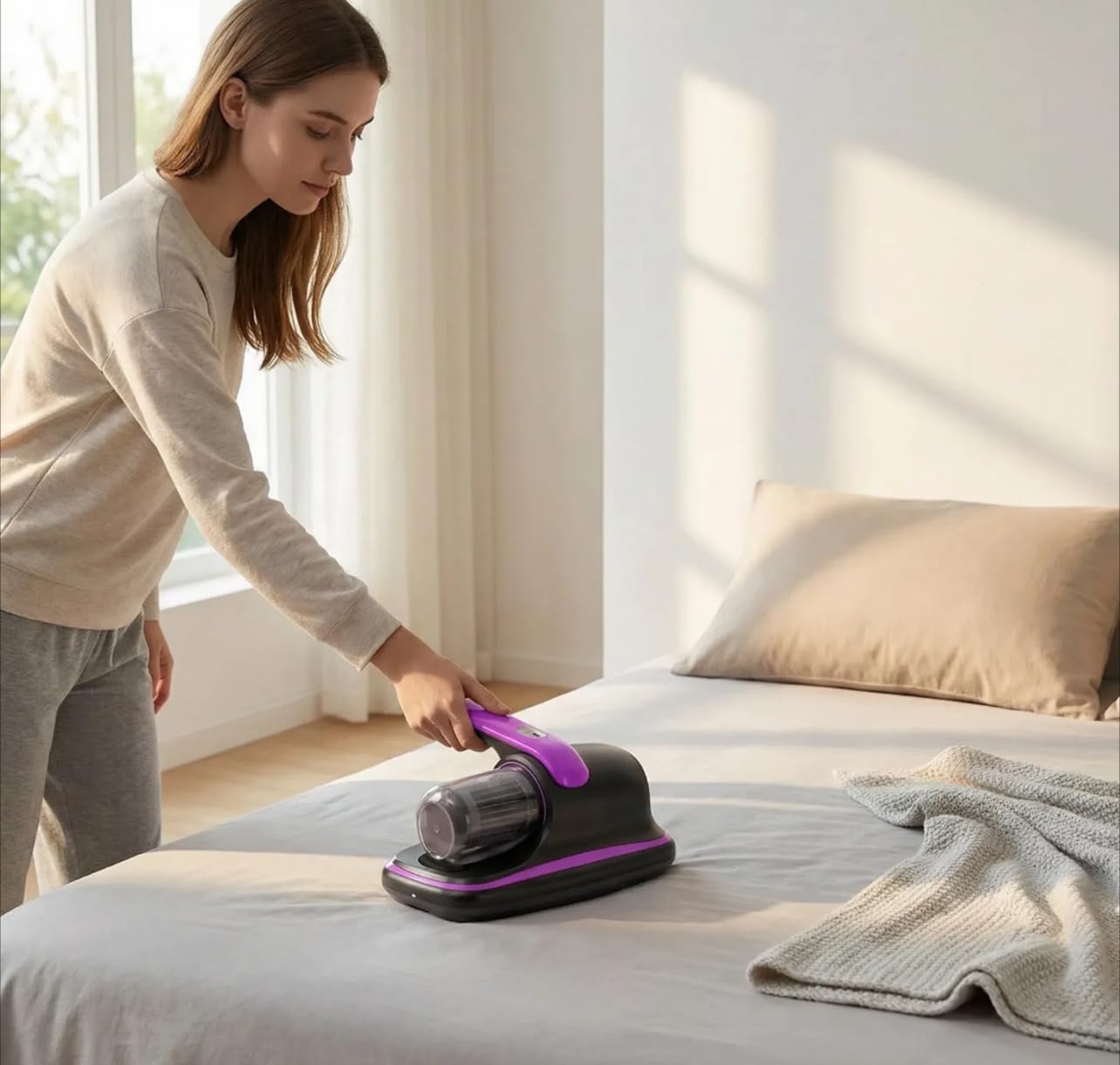 Generico Aspirapolvere Anti Acari UV-C per Materassi e Divani – Aspiratore Antiacaro con Luce UV, Vibrazione Battente e Aspirazione Potente – Pulizia Profonda per Letti, Tappeti e Tessuti