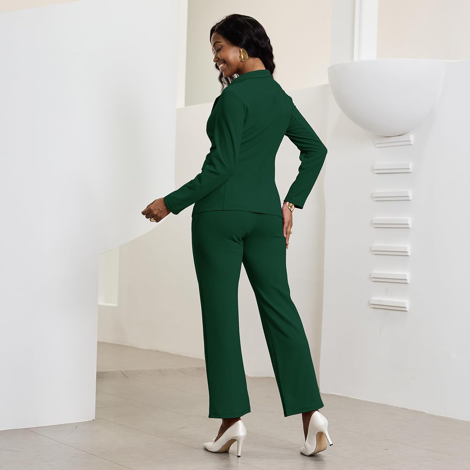 Elainone Pant Suits for Women Professional 2 Piece Outfits Solid Color Button Down Business Casual Blazer Sets - Image 5