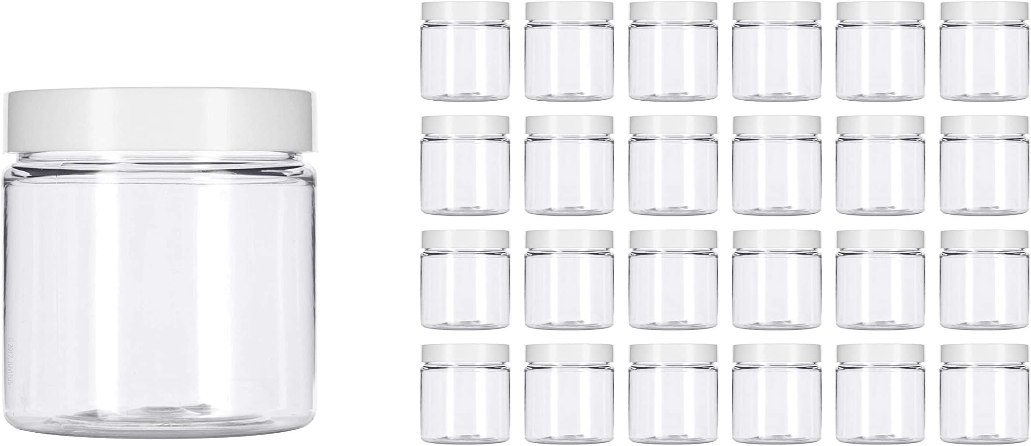 PURENSO Select - 24Pcs of 220ml Clear Basic Plastic Jar with White Straight Top Cap I Refillable Kitchen Storage Containers for Dry Food