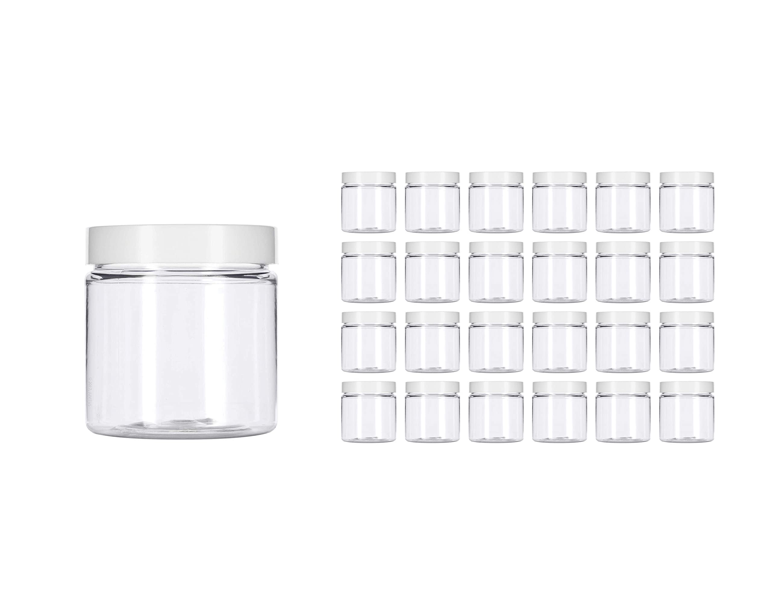 PURENSO Select - 24Pcs of 220ml Clear Basic Plastic Jar with White Straight Top Cap I Refillable Kitchen Storage Containers for Dry Food