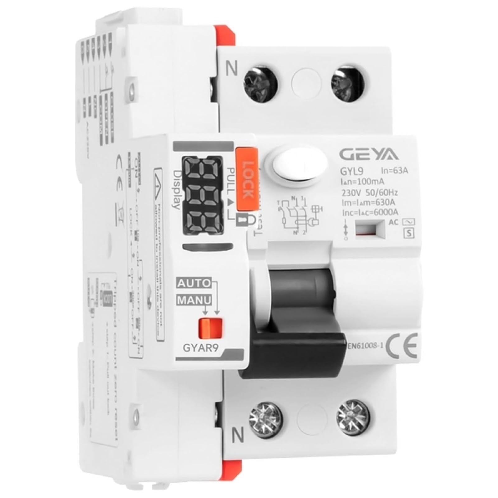 Jadeshay Disjoncteur à réarmement automatique avec affichage LED, Disjoncteur différentiel 30mA 40A 2 Pôles AC230V Disjoncteur intelligent avec affichage numérique GYAR9-AC-G
