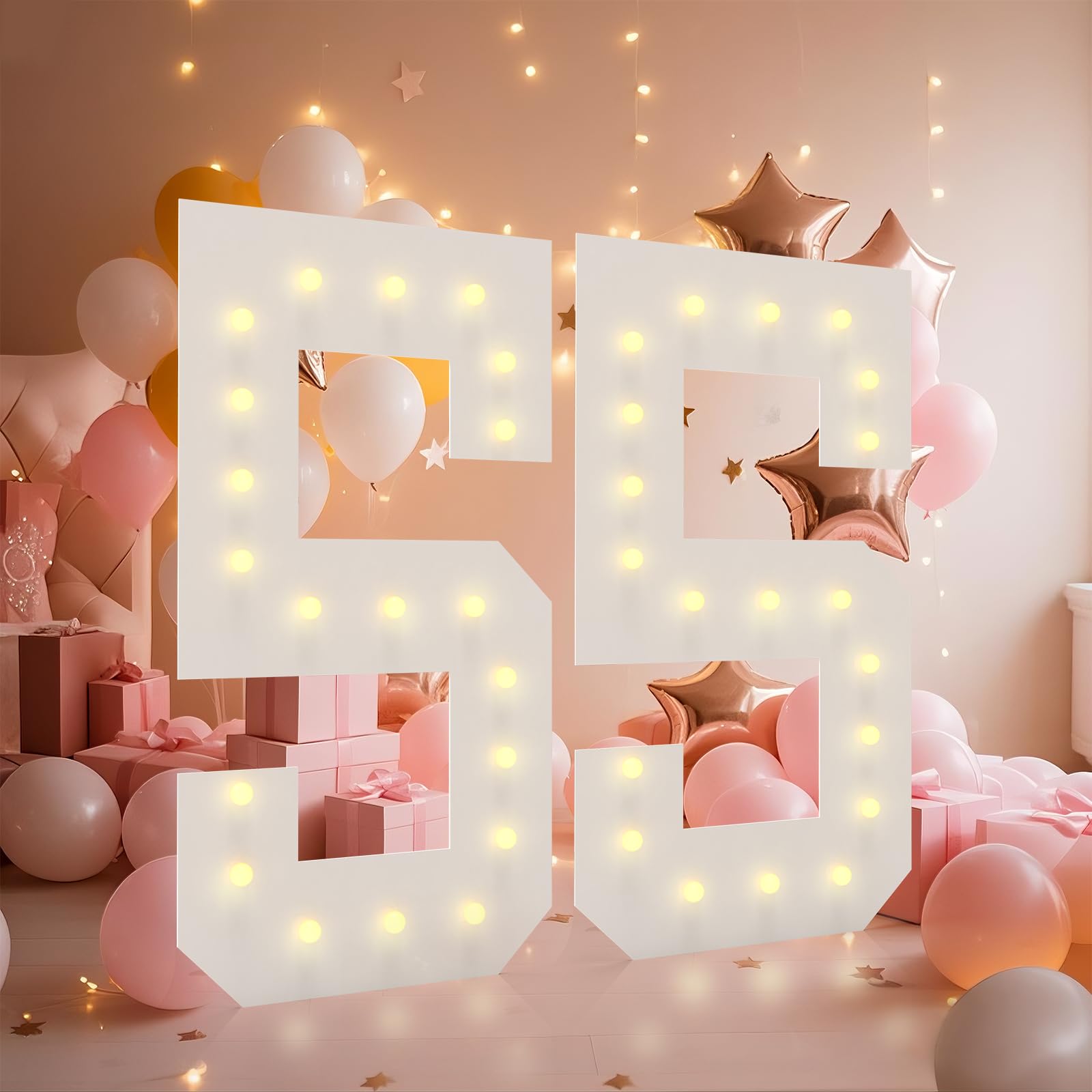 4FT Light Up Numbers, Marquee Numbers 4 Feet Tall Giant Number 55 Mosaic Big Number Sign for 55th Birthday Party Backdrop Anniversary Decorations, Pre-Cut Large Frame — image 1
