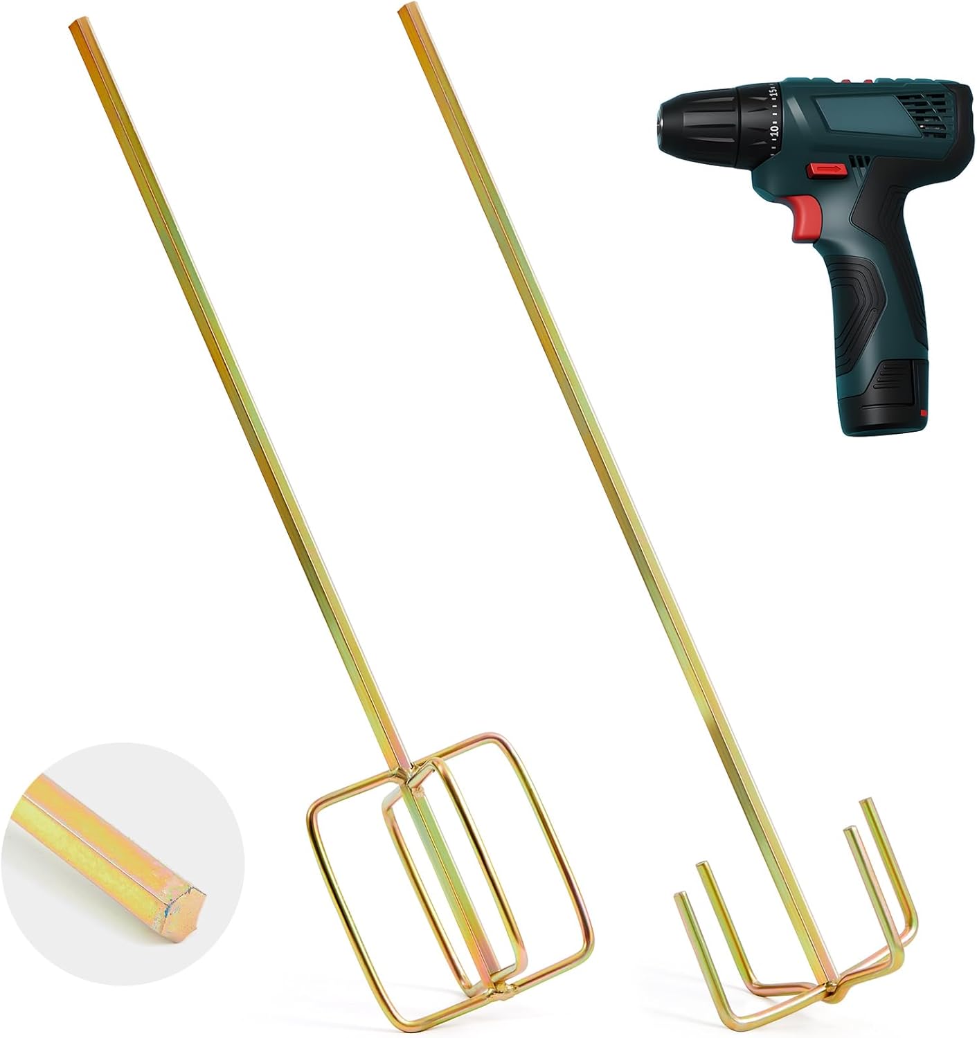 2 Pcs 21'' Length Paint Mixer for Drill 5 Gallon Buckets Paddle Mixer Stirrer Attachment Rustproof Zinc Plated Steel Stirring Sticks for Paint, Resin Concrete, and More(Hexagonal Handle)