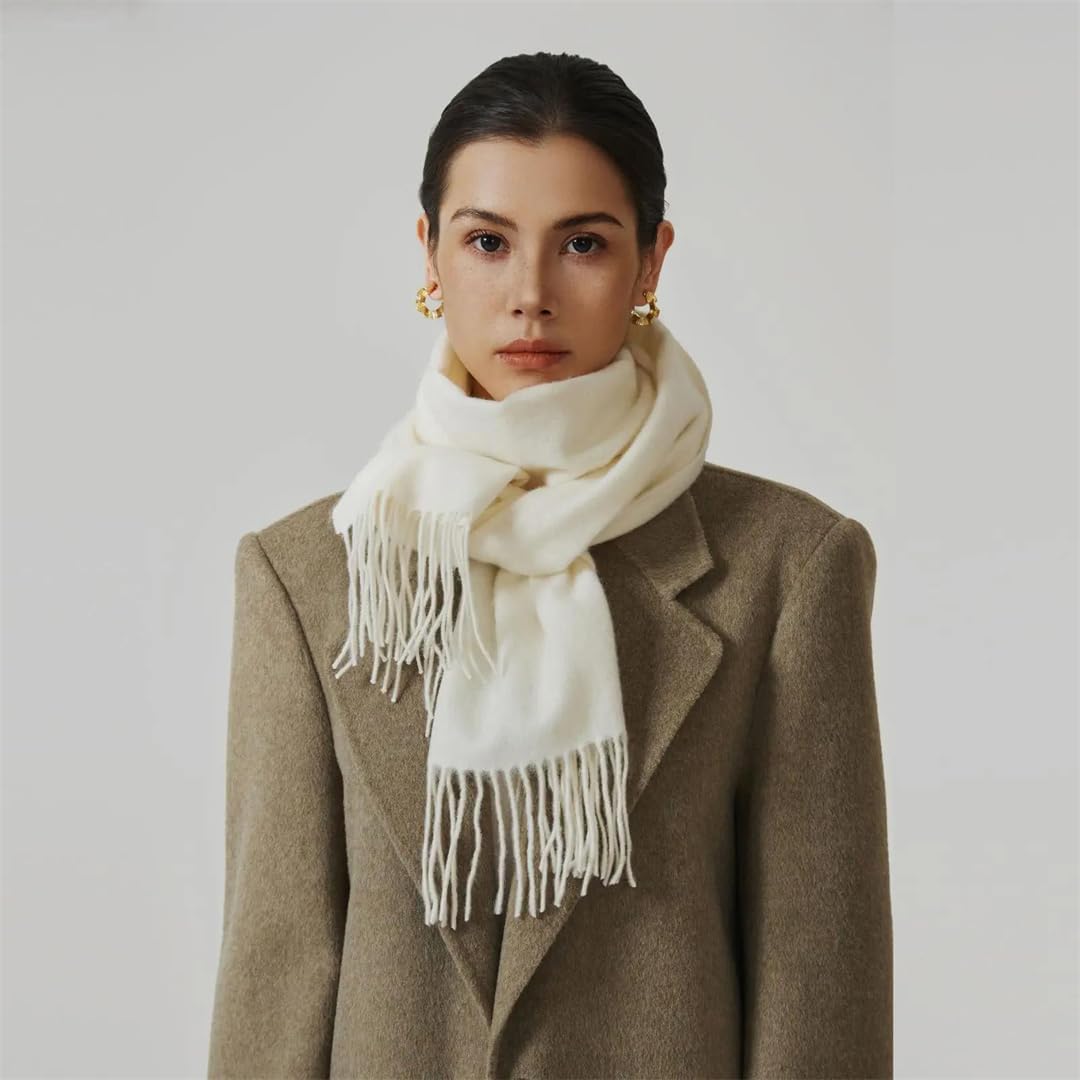 Scarf For Women With Tassels Solid Pattern Thick Blanket Shawl Warm Wrap For Outdoor Activities Long Foulard