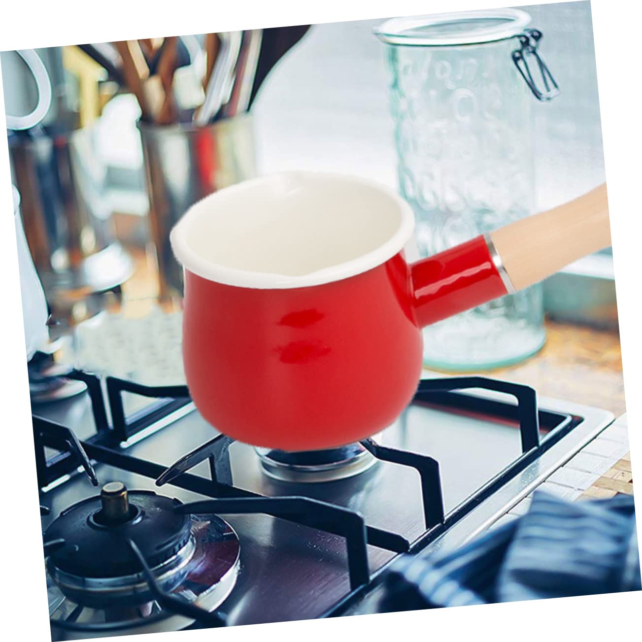 Mikinona Enamel Pot Handle Compact Non-stick Kitchen Enamelware for Food Soup and Hot Easy to Clean and Store Japanese Design Enamelware