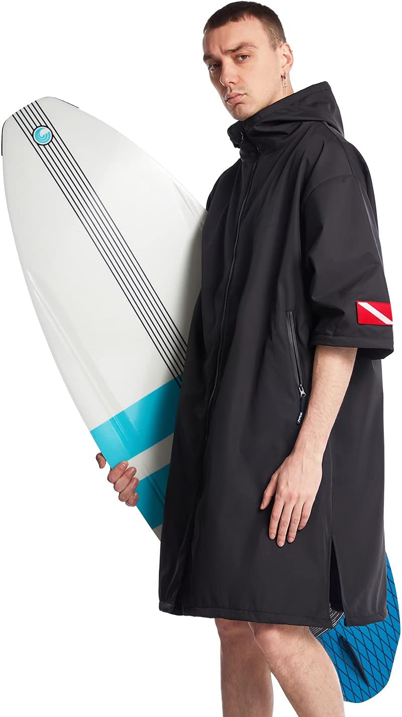 Hiturbo Waterproof Windproof Surf Poncho, Oversize Changing Robe Coat with Hood Warm Coat for Surfing Swimming Water Sports