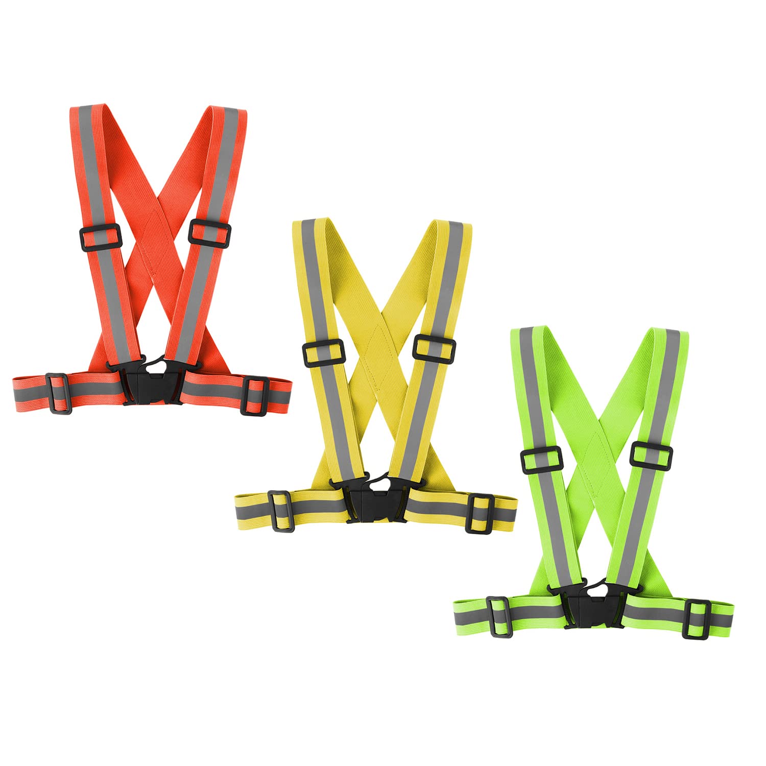Chaleco reflectante para correr, paquete de 3 unidades, chaleco de seguridad ajustable, correas reflectantes de alta visibilidad, chaleco para caminar por la noche