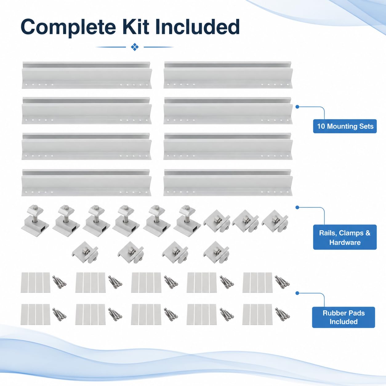 10pcs Panel Solar Kit De Soporte Carriles Cortos De Aluminio Kit De Montaje Solar Para Techo Azulejos Sistema De Fijación,Para El Hogar, Yate, Azulejos