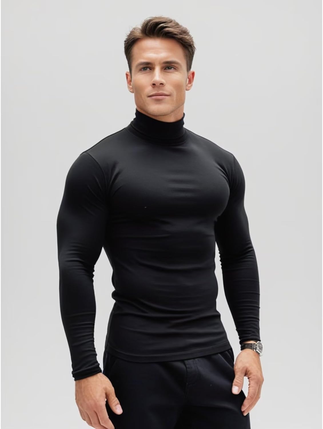 Mens Mock Turtleneck Long Sleeve Shirts, High Neck Thermal Base Layer - Image 7