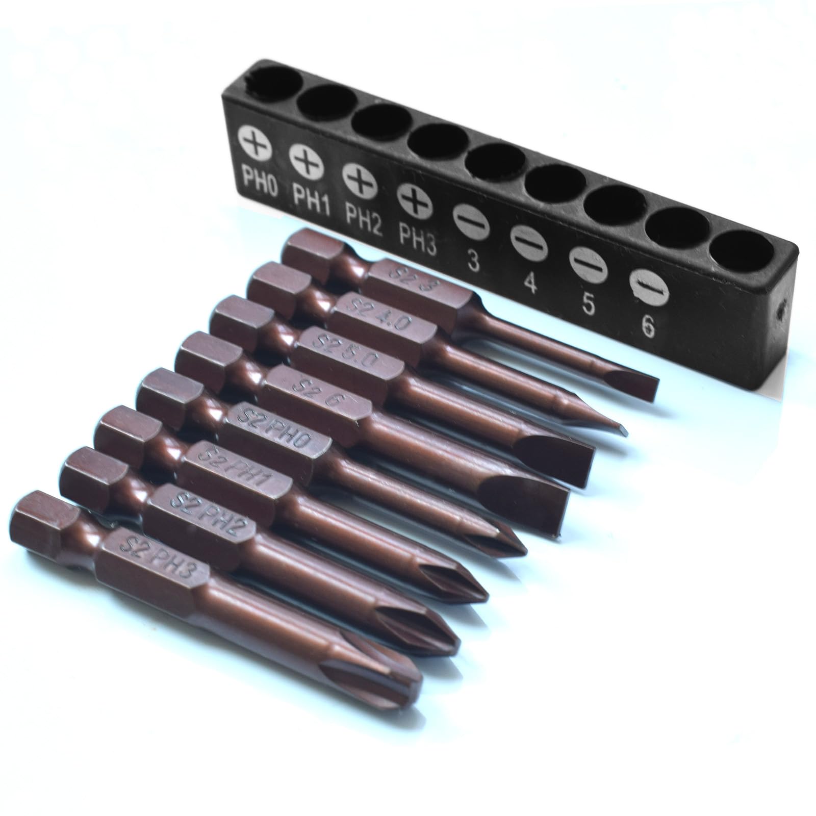 SKZIRI 8-Piece Phillips and Flat Bit Set includes PH0 PH1 PH2 PH3 Slotted 3mm 4mm 5mm 6mm Screwdriver Bits (2inch)