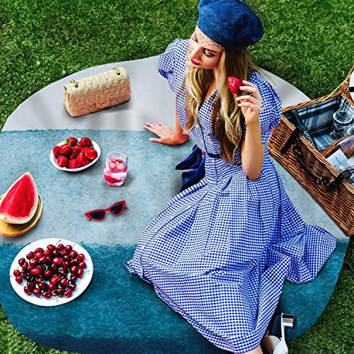 Warm Tour Blue Gradient Wave Ocean Theme Kitchen Table Cloth Waterproof Round Tablecloths,Nautical Simple Art Spillproof Tablecover For Dining Room/Outdoor Parties/Bbq/Banquet #TOP2