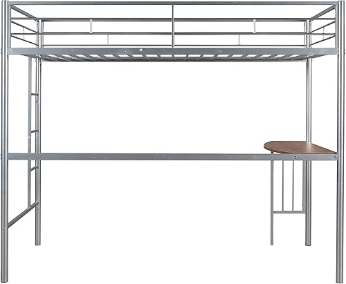 Miniatura 5 de Harper & Bright Designs Cama alta de metal con escritorio, marco de cama individual para adolescentes, escaleras integradas, barandillas de