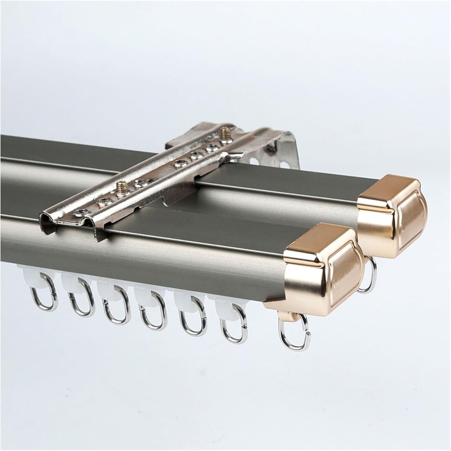 DECAKE Curtain Double Tracks Ceiling Or Wall Mounting, Heavy Duty Aluminum Slider For Bedroom Living Room Window Hotel Dividers(Size:3.6m(3 * 1.2m),Color:Champagne-wall)