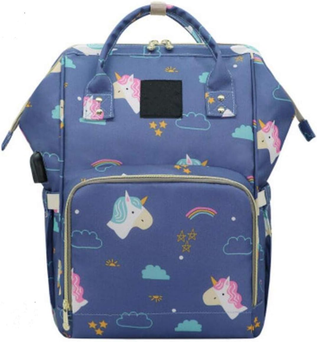 Waterproof Diaper Bag Nappy Bag Travel Backpack Multi-Function Mommy Bag for Baby Care Large Capacity Stylish and Durable Perfect for Travel Work or Outing (Blue Cute Unicorn)