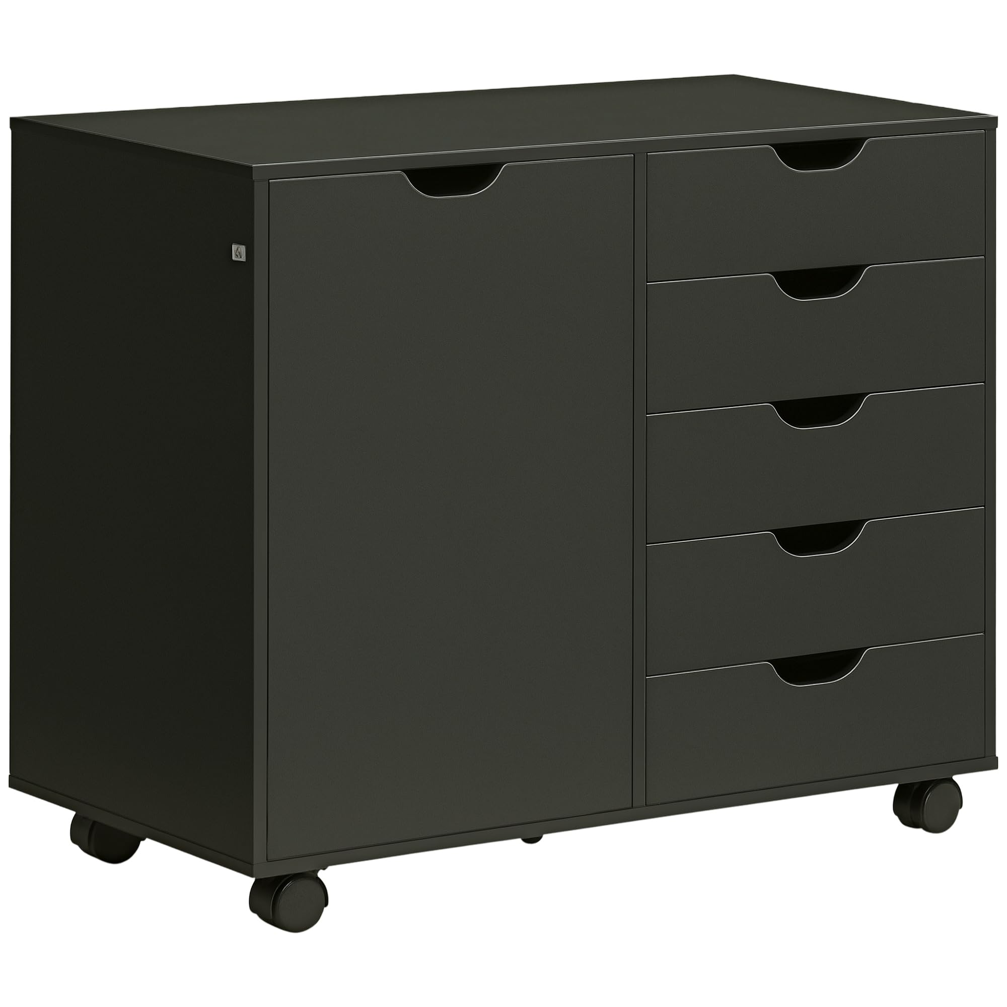 HOMCOM Mobilny subwoofer biurkowy z 5 szufladami i 1 drzwiczkami, regulowana półka, szafka do przechowywania na biurko, skrzynka do przechowywania na kółkach, na dokumenty i artykuły pa, 78 x