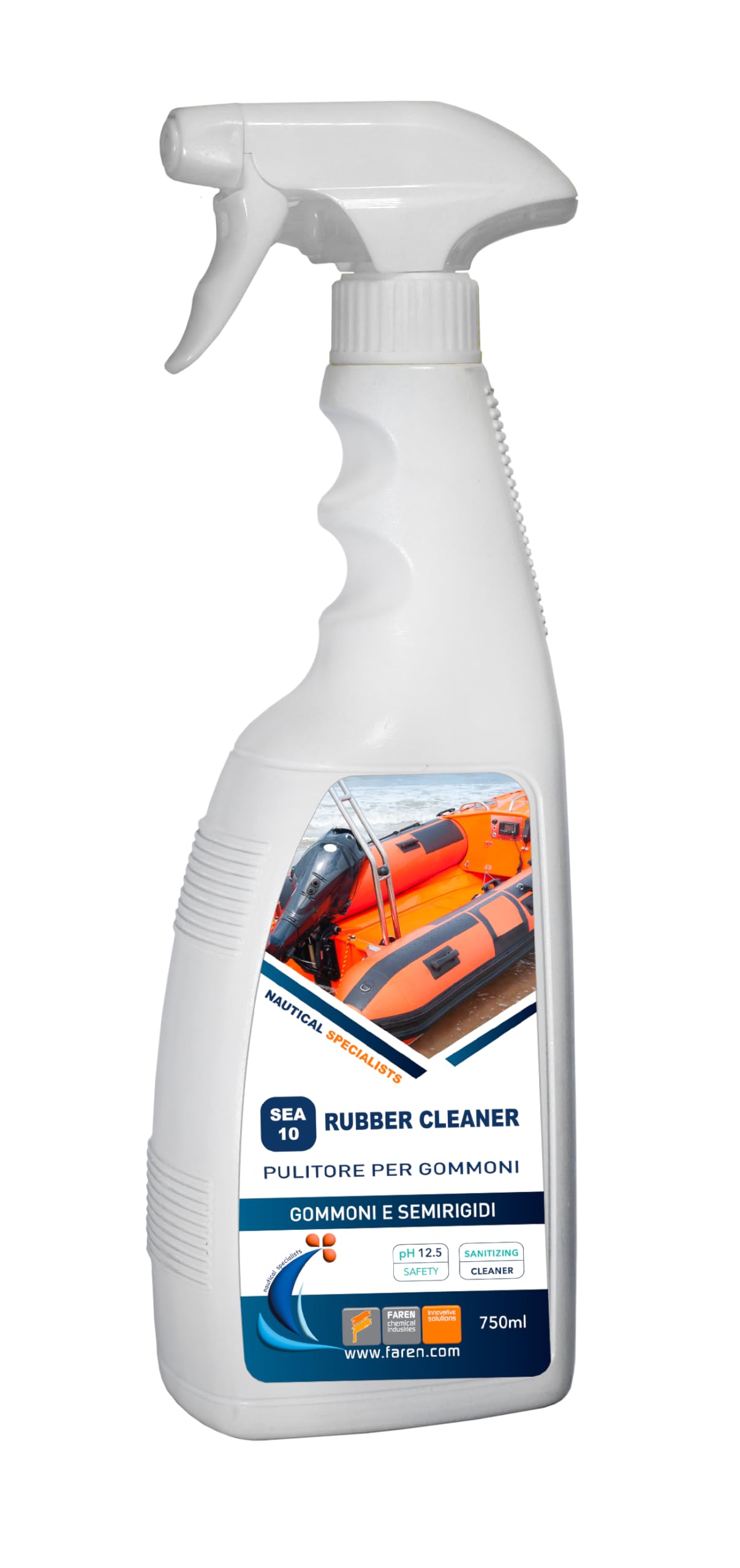 FAREN Sea 10, Nettoyeur pneumatique pour bateaux pneumatiques, idéal pour les marques noires, les graisses, les huiles rapides et efficaces, 750 ml