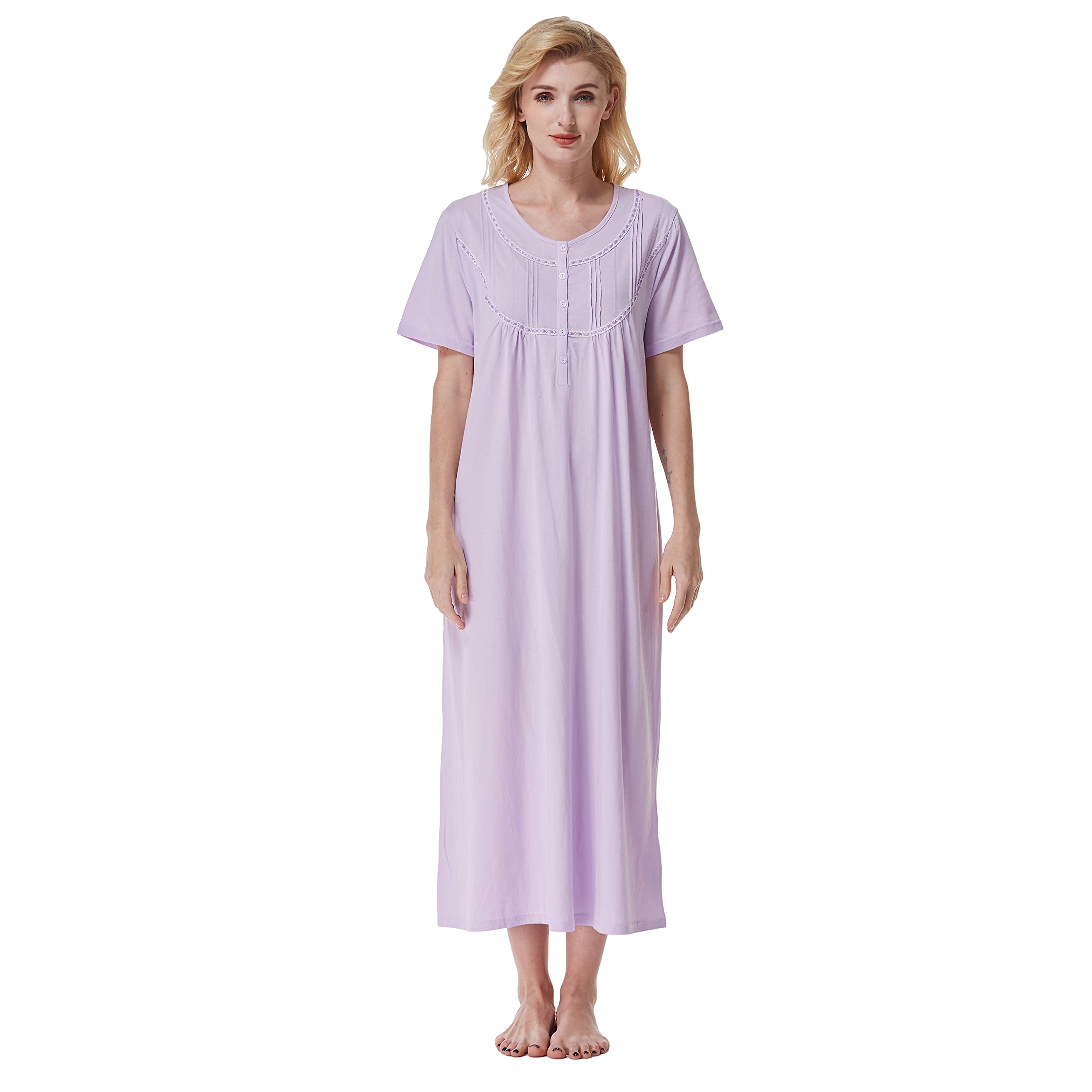 KeyoceanWomen Nightgowns, Soft 100% Cotton Lightweight Short Sleeve Night-dresses for Ladies