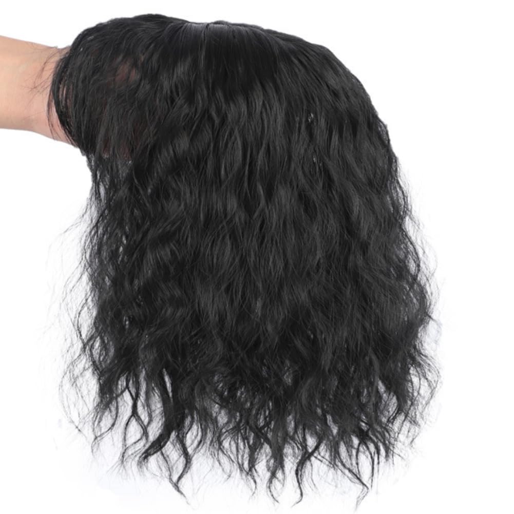 Clip in Toppers Long Curly Synthetic Hair Wiglet Hairpiece for Women Daily Life (Dark brown,35cm)