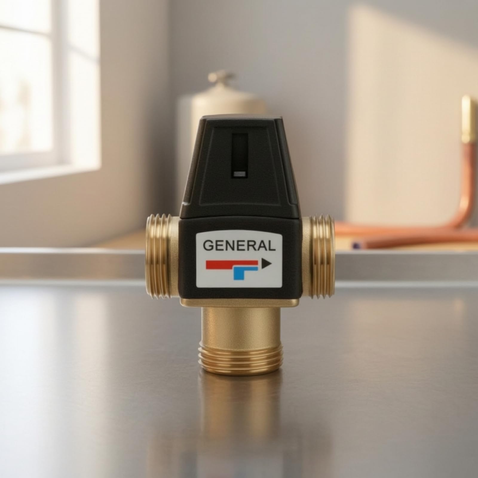 Válvula Termostática de Mezcla Válvula de Control Válvula de Agua Regulador Termostático Cuerpo de Latón con y Rango 35-60°C para Mezcla Segura, 6 Puntos/DN20 Rosca Externa