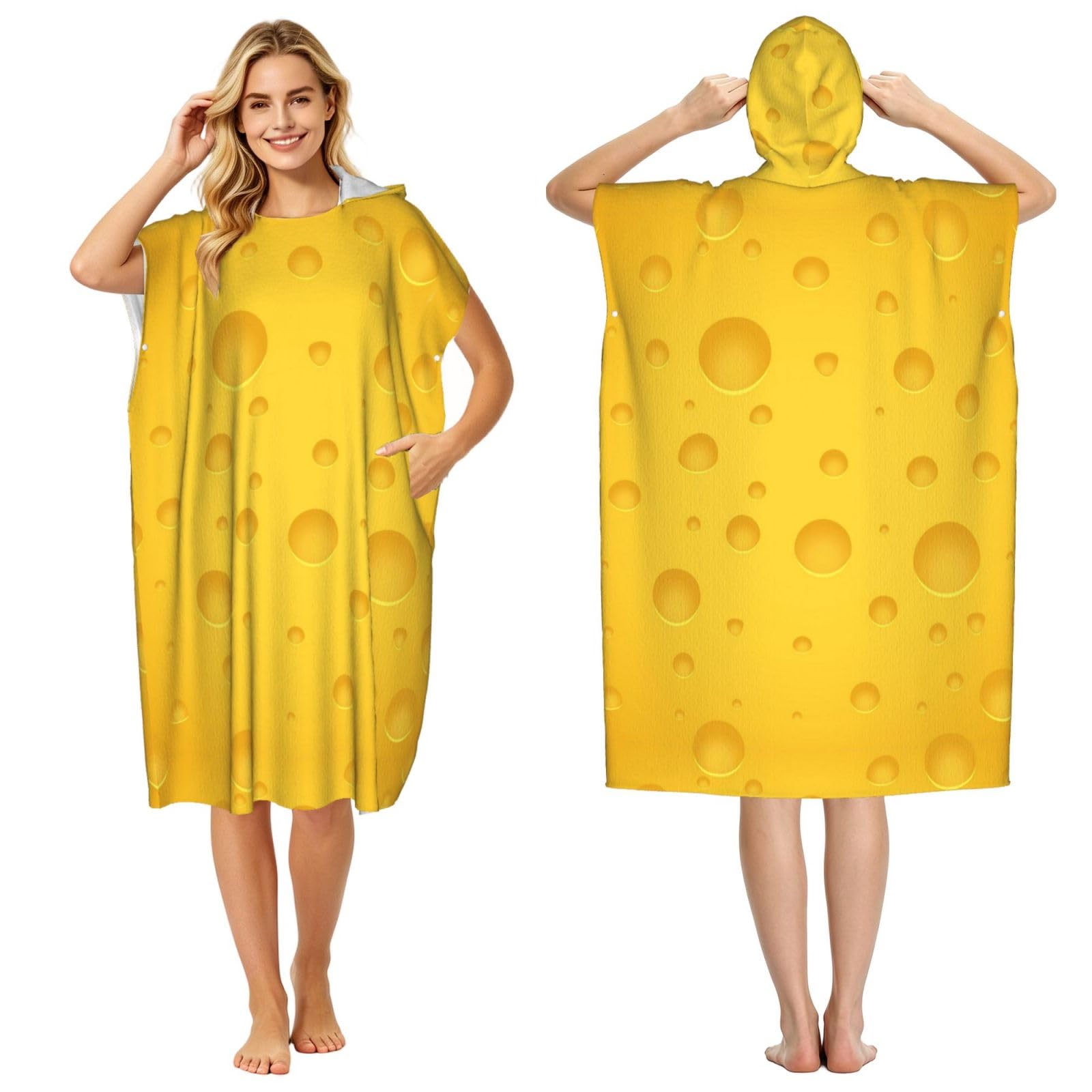 Poadnly Yellow Cheese, Adult Hooded Beach Towel 90 x 110 cm,Changing Bath Robe, Surf Poncho Towel For Women Men