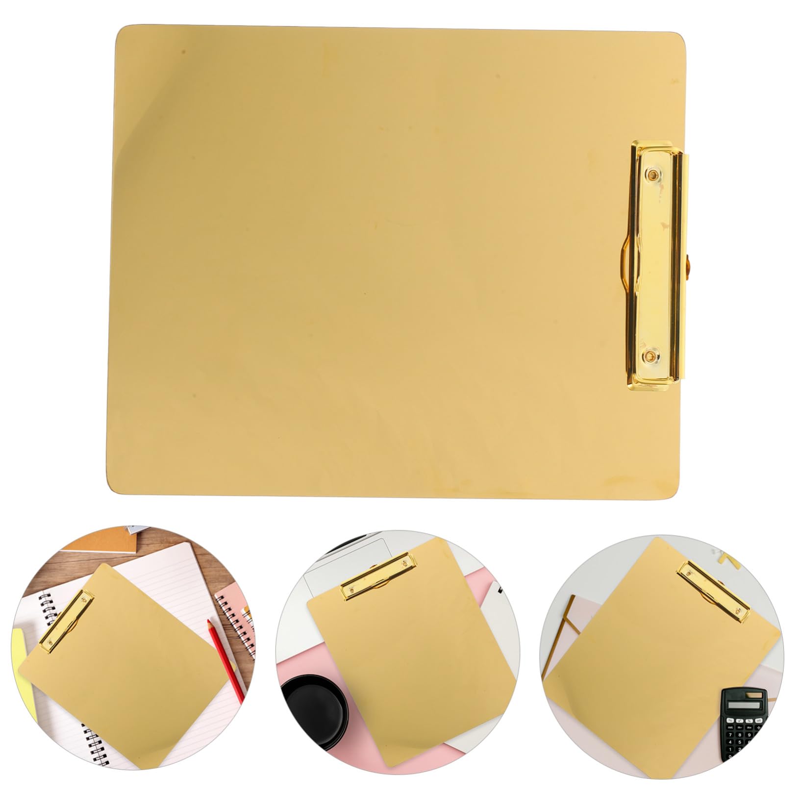 NOLITOY Portapapeles Organizador Resistente y Elegante A4 Clip de Acero Inoxidable Dorado para 1-100 Hojas, Esquinas Redondeadas, Adecuado para Oficina y Escuela