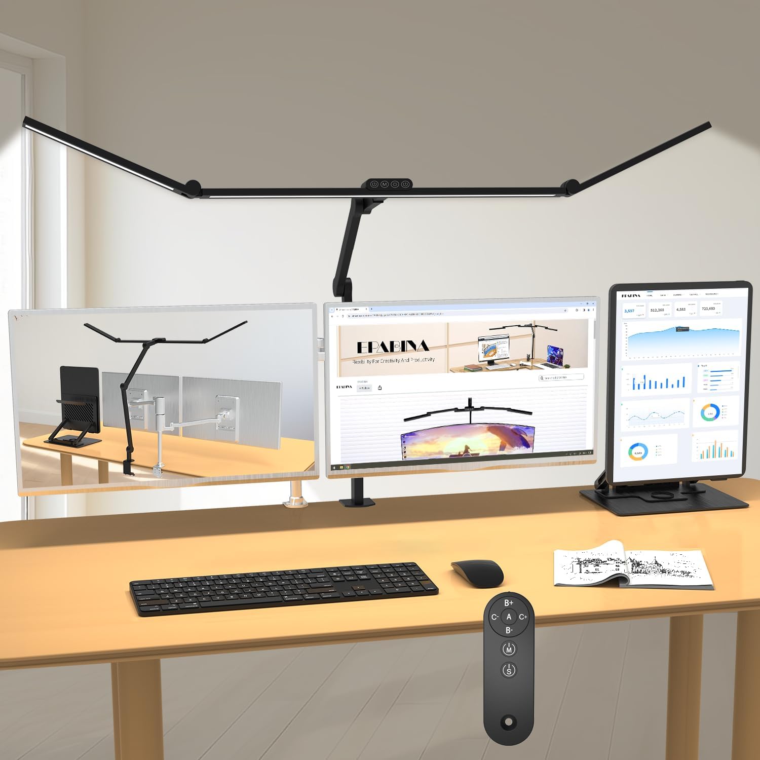 36W Bright Led Desk Lamp with Clamp, 47 Inches Long Architect Desk Lamp Home Office, Dimmable Table Light with Remote Adjustable Monitor Light Bar Office Lighting(Black(Without Base)(47 Inch))-image-7