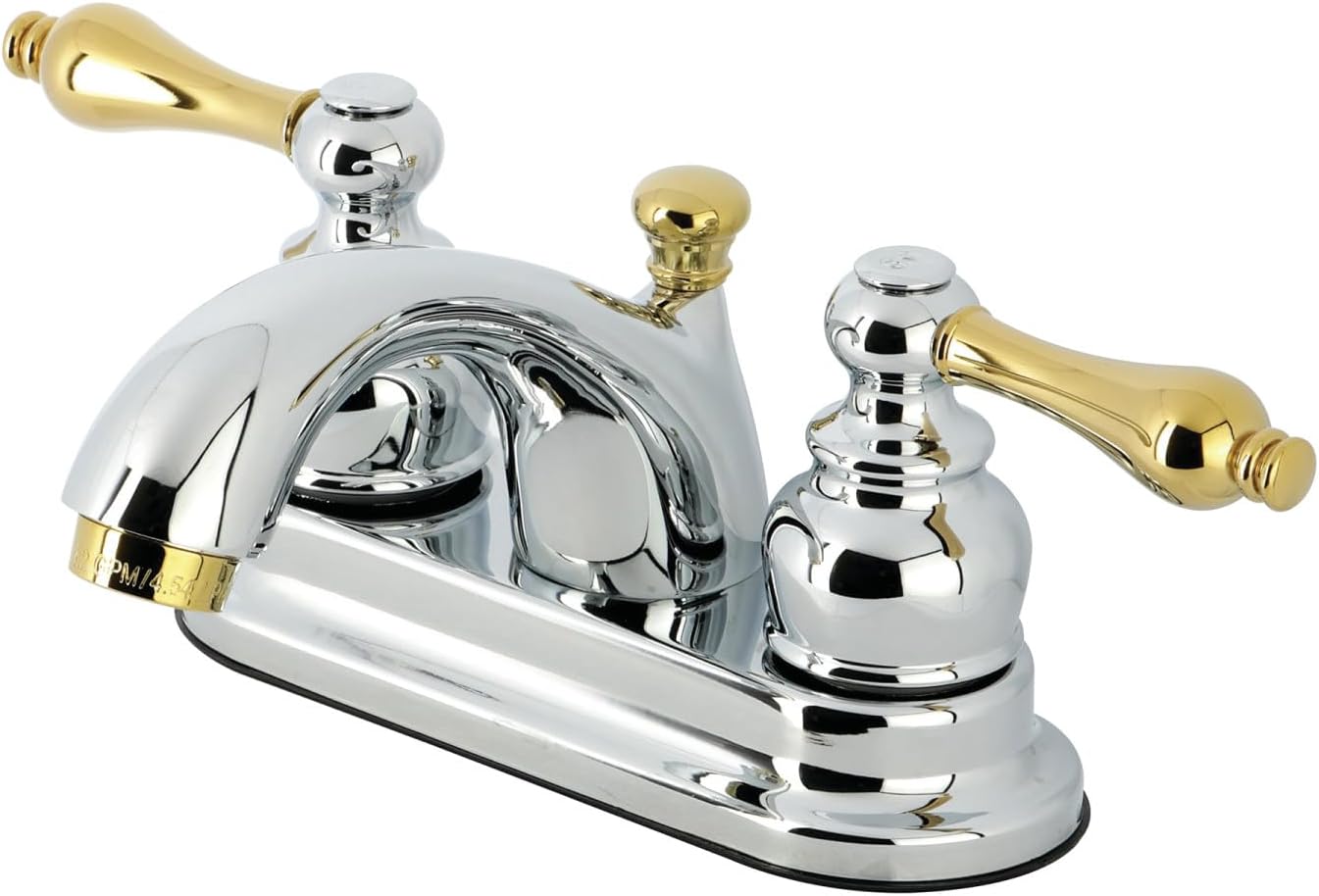 Kingston Brass KB2604AL Vintage 4-Inch Centerset Lavatory Faucet with Metal Lever Handle, Polished Chrome and Polished Brass