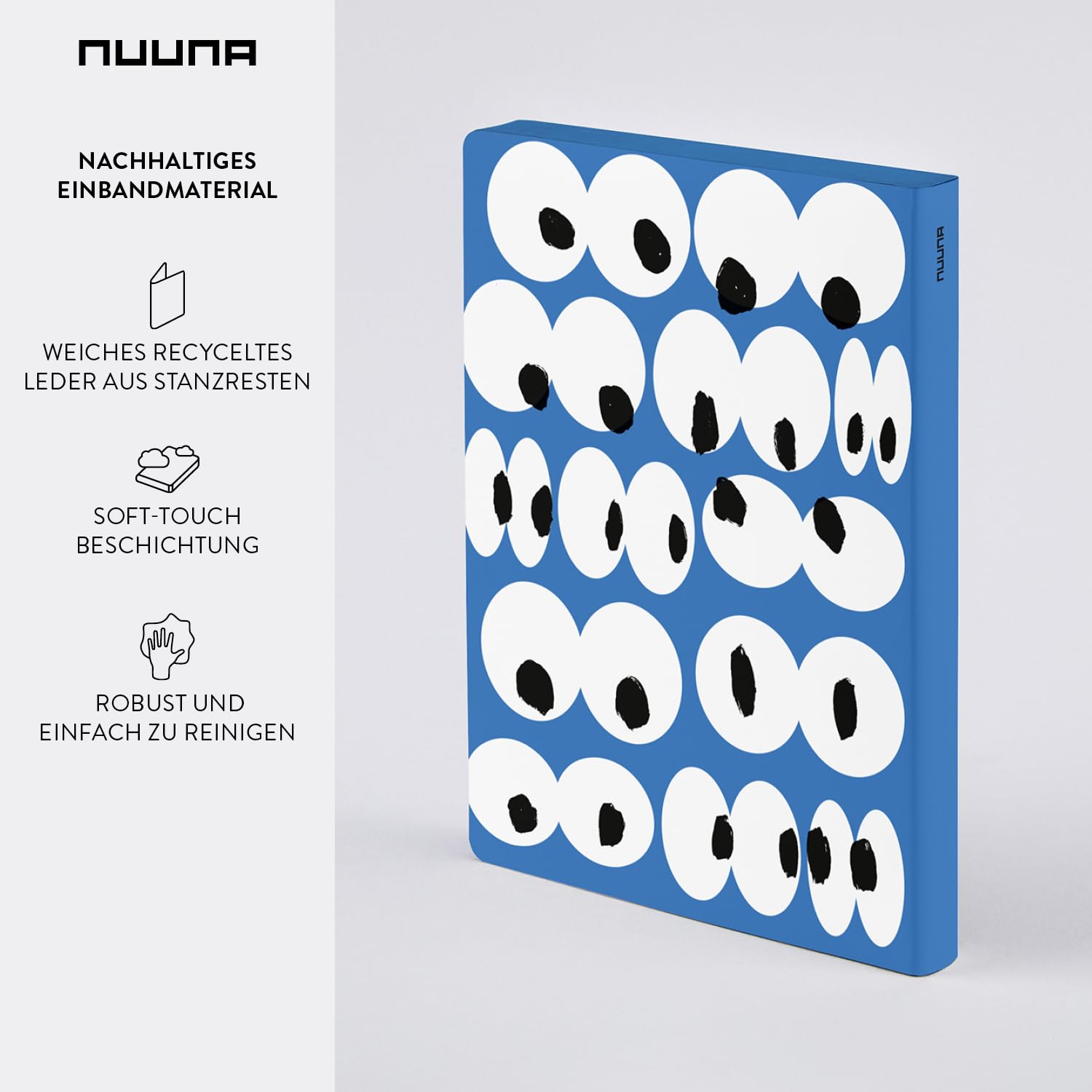 nuuna Taccuino A5+ | Graphic L – Eyes On You | 3,5 mm | 256 pagine numerate | carta premium da 120 g | pelle blu | prodotto in Germania in modo sostenibile